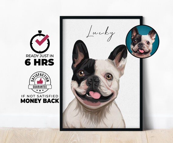 Personalized French Bulldog Lucky Happy Face Pet Portrait Poster