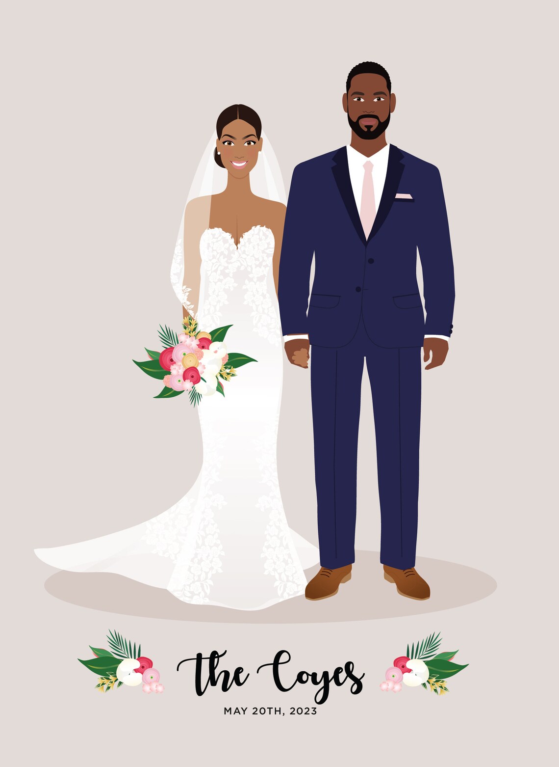 Custom Wedding Portrait, 1st Anniversary Gift - Image 3