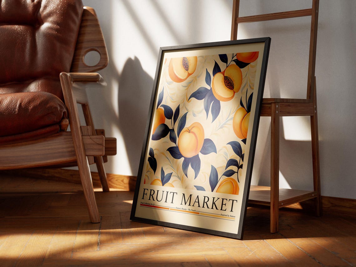 Peach Fruit Market, Modern Abstract Kitchen Art Print - Image 5