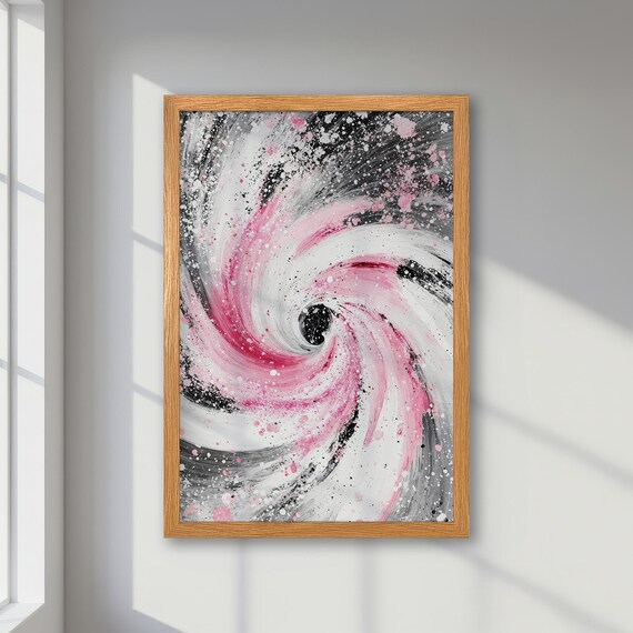 Framed Abstract Poster Pink Black White Swirl Pastel Minimalist Art Modern Wall Art Stylish Contemporary Decor Housewarming Gift Idea
