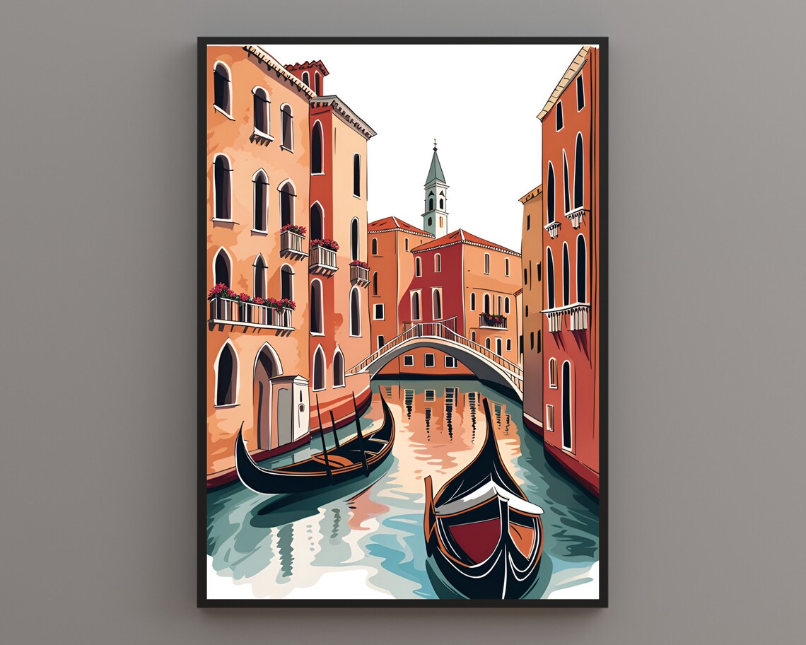 Venice Gondolas Canal Stone Bridge Daytime Italy Reflections Poster