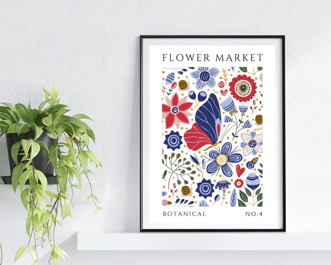 Flower Market Print Botanical Print Boho Flower Print Flower Market Butterfly Print Bedroom Print Floral Wall Art Abstract Flowers - Image 2