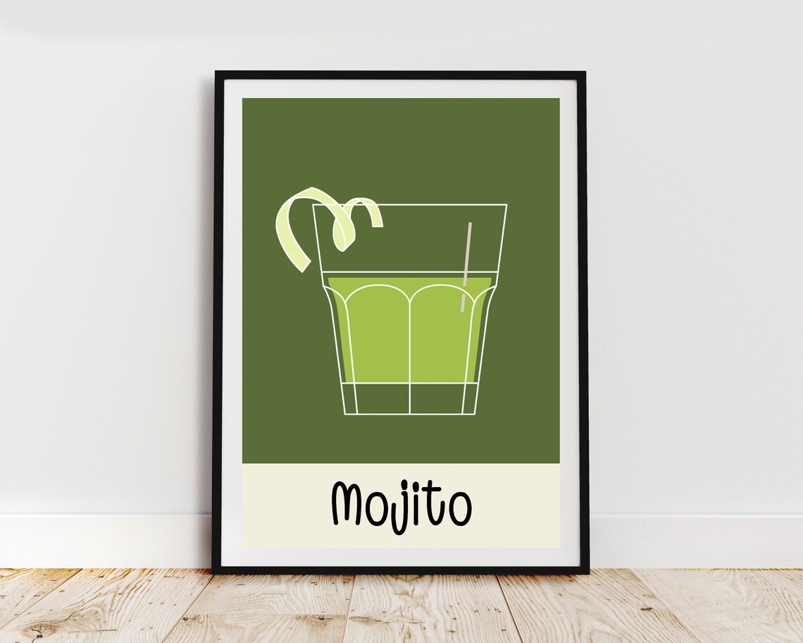 Mojito Green Glass Minimalist Cocktail Bar Drink Illustration Poster - Image 2
