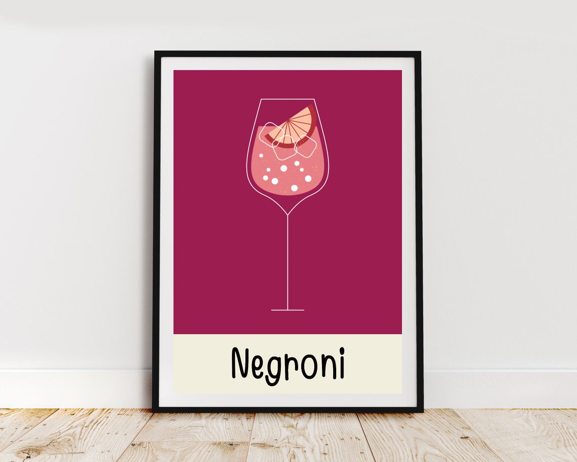 Negroni Wine Glass Magenta Minimalist Cocktail Bar Drink Poster - Image 2