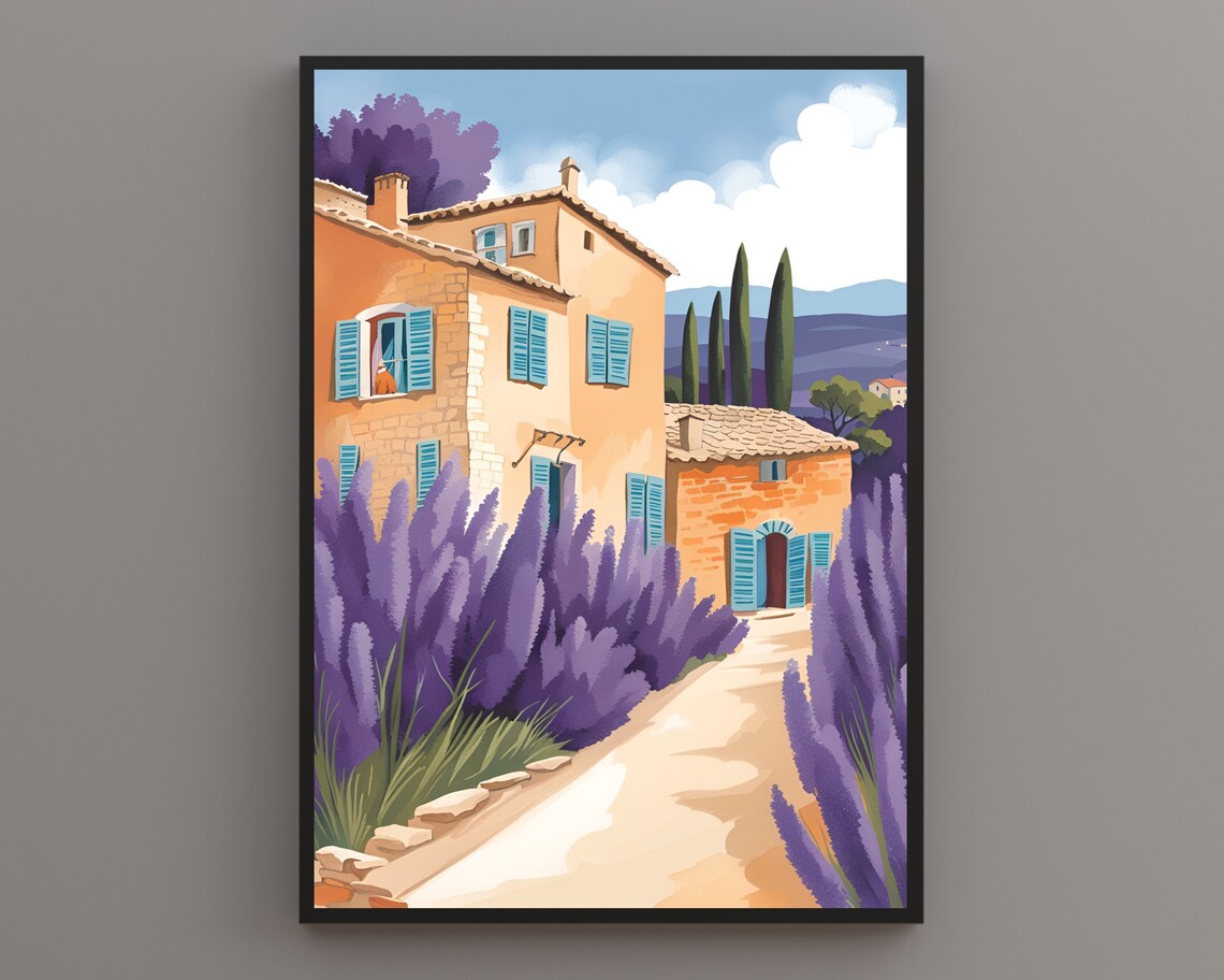 Provence Lavender Fields Stone Village House France Daytime Poster