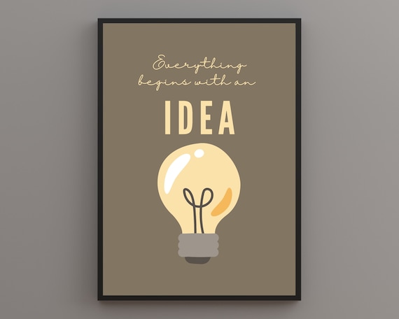 Everything Begins With An Idea Print Quote Print Retro Print Typography Print Boho Decor Office Print Boho Wall Art