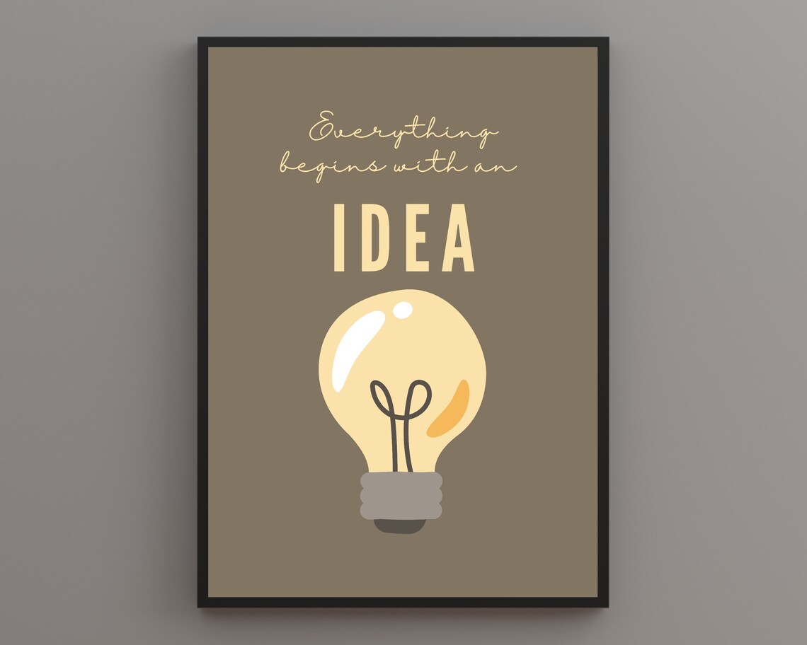Everything Begins With An Idea Print Quote Print Retro Print Typography Print Boho Decor Office Print Boho Wall Art