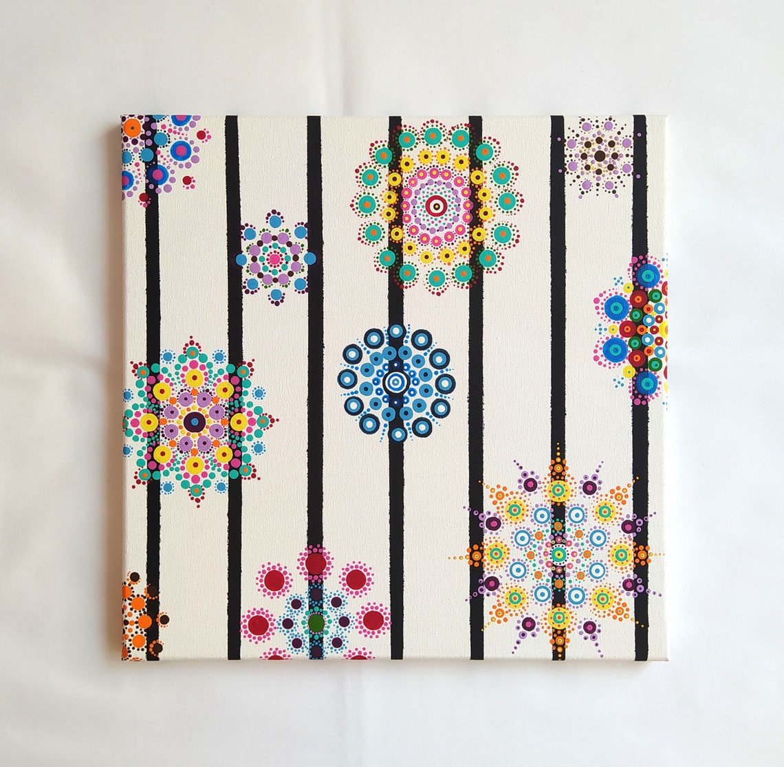 Pink Dot Mandala Flower Teal Background Decorative Border Wall Art