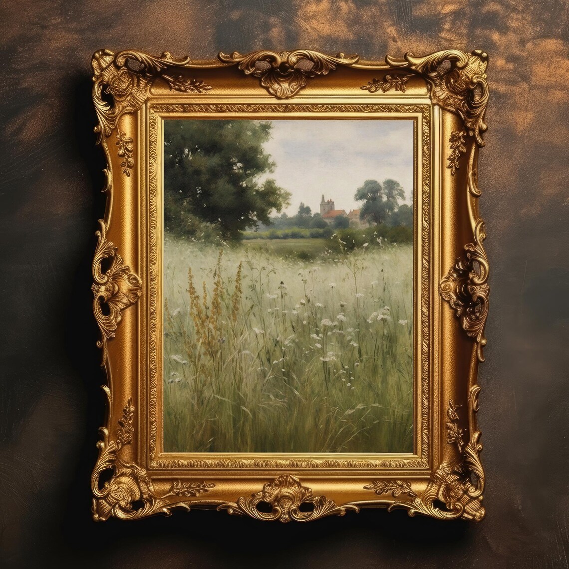 Tranquil Fields Vintage Farm Landscape Art Print
