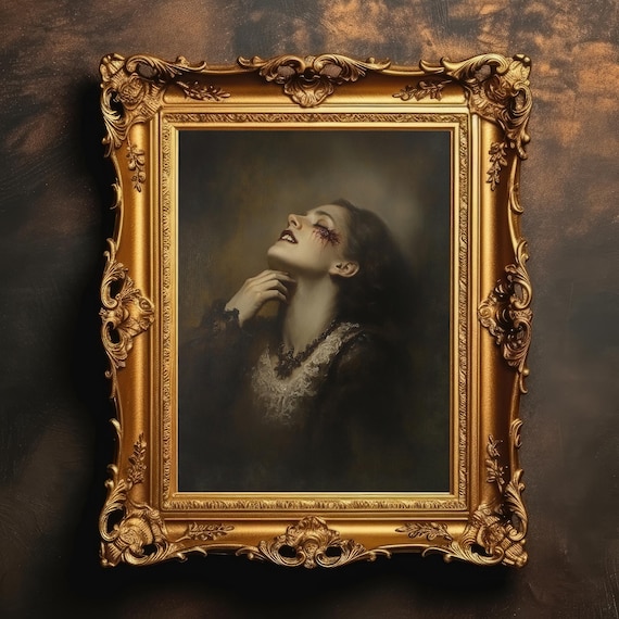 Gothic Lady Dark Academia Moody Portrait Oil Painting Art Print