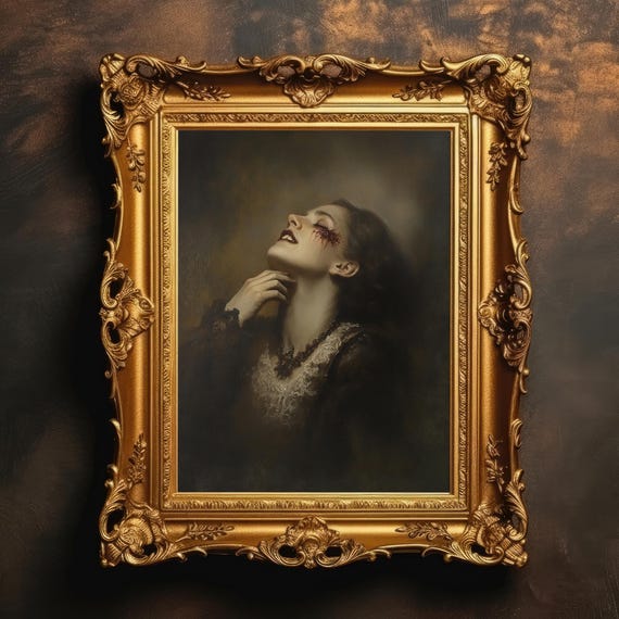 Victorian Gothic Lady Art Print Dark Academia Moody Portrait Wall Vintage Romance
