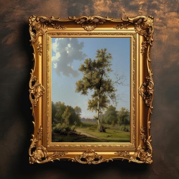 Birch Tree Summer Morning Landscape Rural Country Decor Moody Wall Art Vintage Painting Countryside Print Printbale