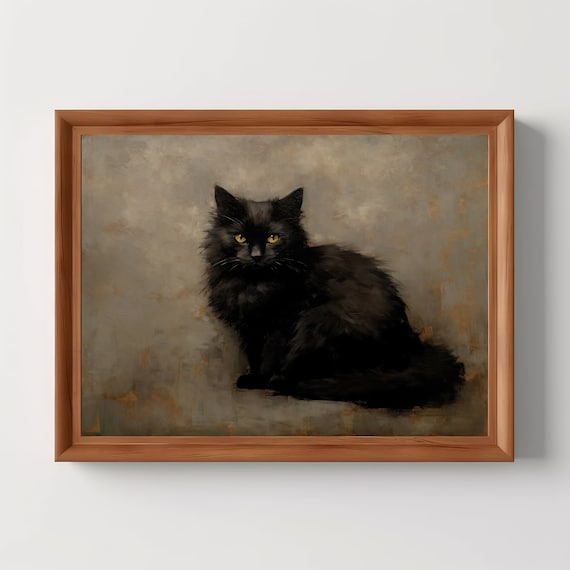 Black Cat Gothic Wall Art Print, Dark Academia