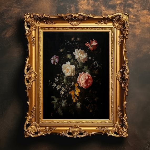 Classic Rose Bouquet Vintage Floral Still Life Oil Painting Print
