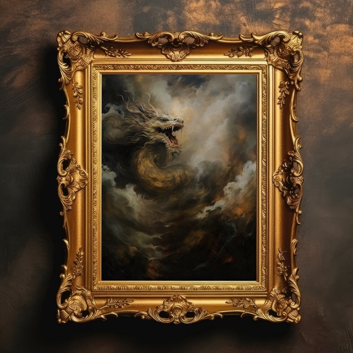 Cloud Dragon Moody Wall Art, Vintage Fantasy Print