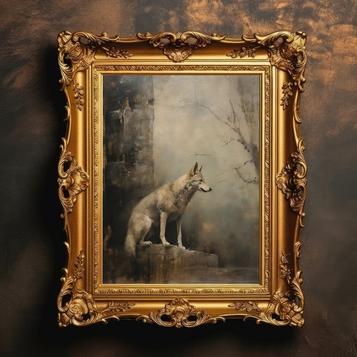 Wolf Forest Dark Academia Art Print, Gothic Vintage