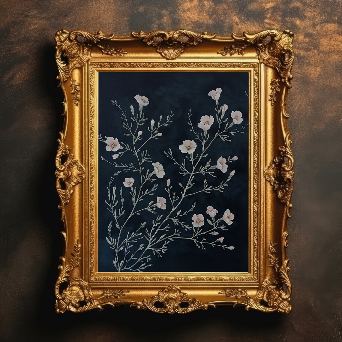 Delicate Flower Blossoms Gothic Botanical Art Print