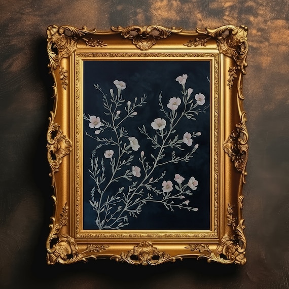 Delicate Flower Blossoms Gothic Botanical Art Print