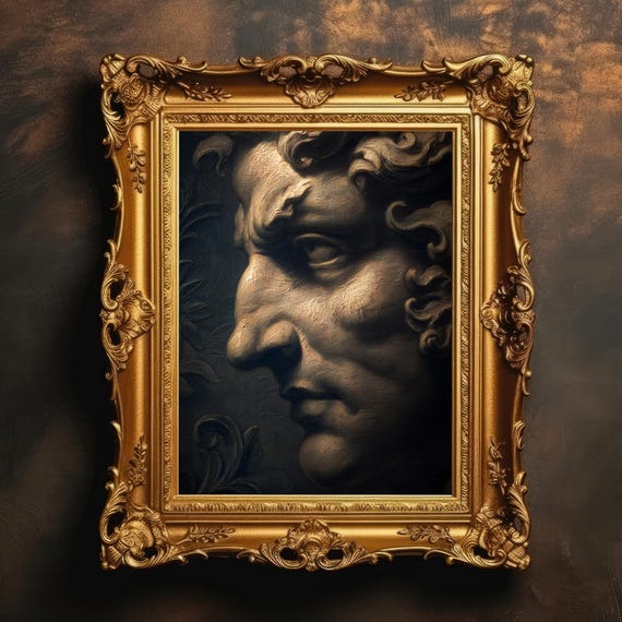 Classical Statue Portrait Dark Academia Antique Oil Painting Moody Wall Art Vintage Sculpture Print Gothic Decor