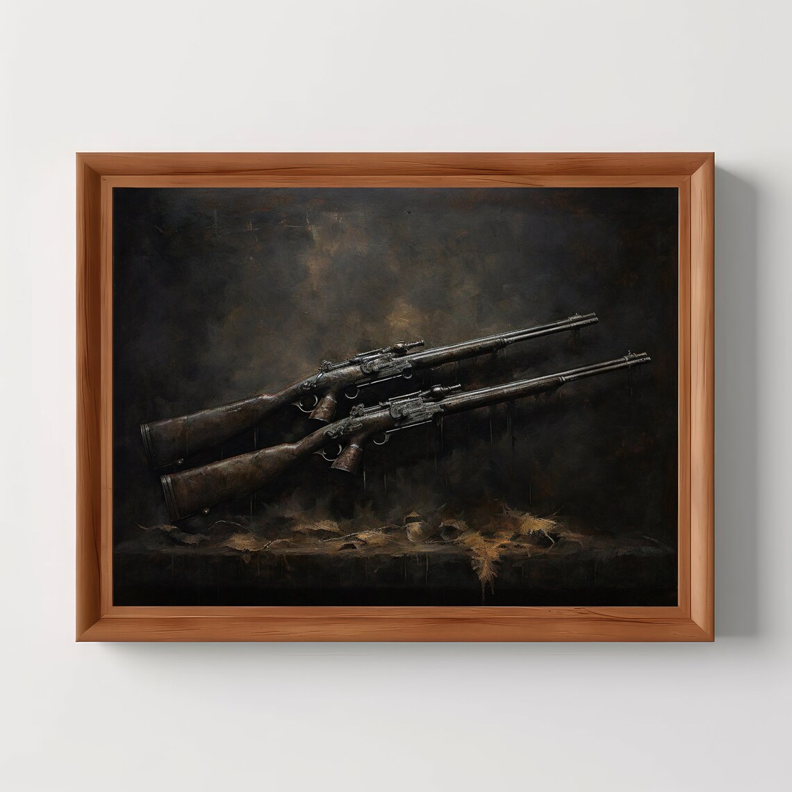 Vintage Firearms Art Print, Antique Oil Style