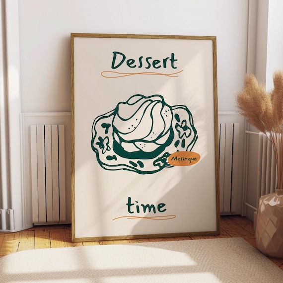 Dessert Time Meringue Kitchen Poster Hand Drawn Line Illustration Sweet Art