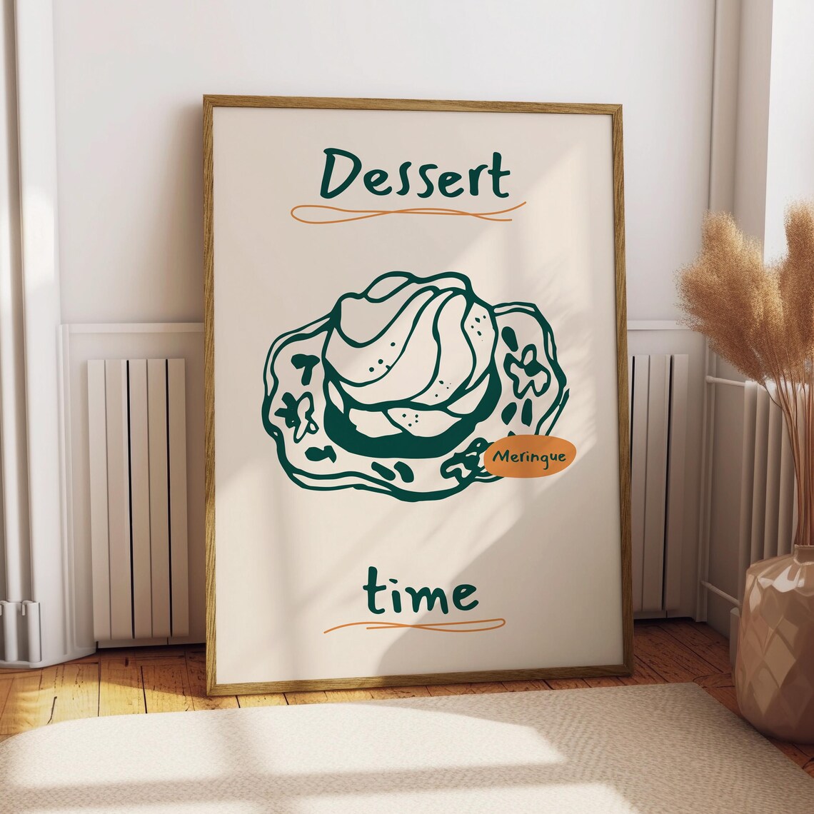 Dessert Time Meringue Kitchen Poster Hand Drawn Line Illustration Sweet Art