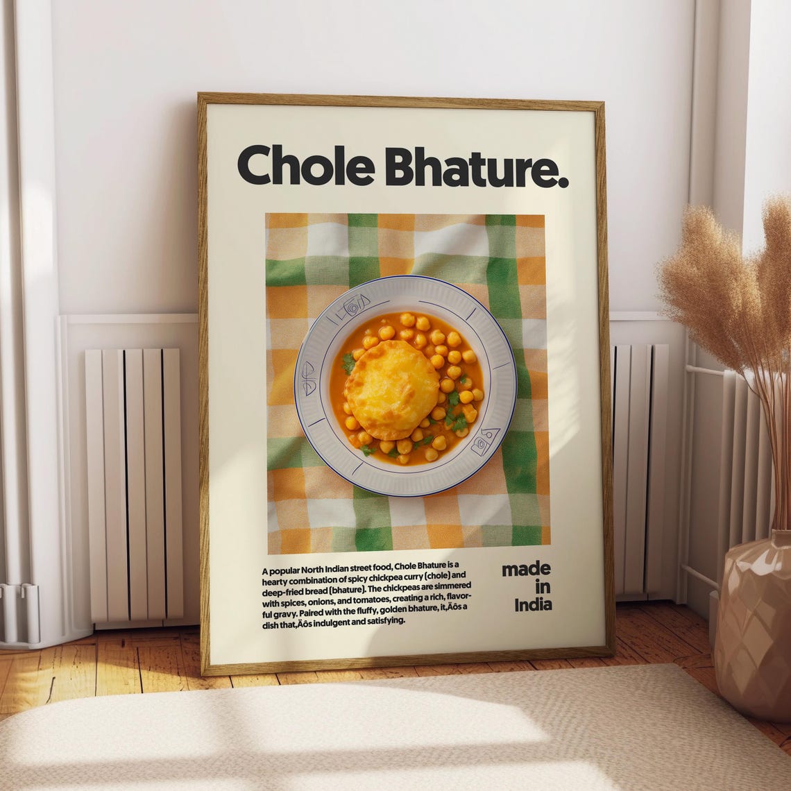 Chole Bhature Indian Poster Spicy Chickpea Curry Kitchen Foodie Decor