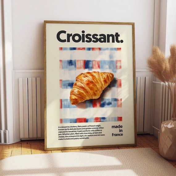 Golden Croissant Breakfast French Pastry Kitchen Decor Food Print