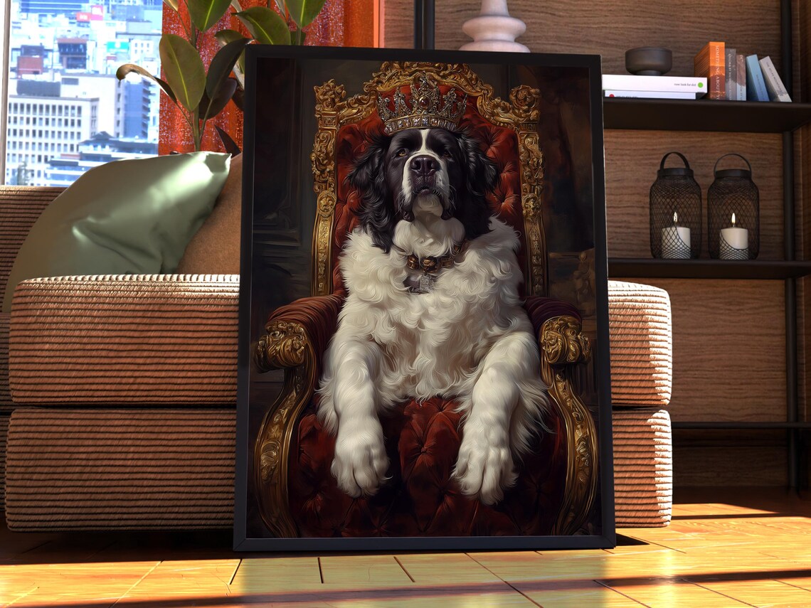 Landseer Newfoundland Dog Royal Portrait Crown Throne Poster