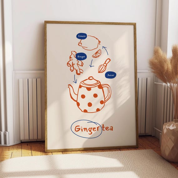 Ginger Tea Poster Coffee Kitchen Decor Print Cafe Gift For Lover Art Wall
