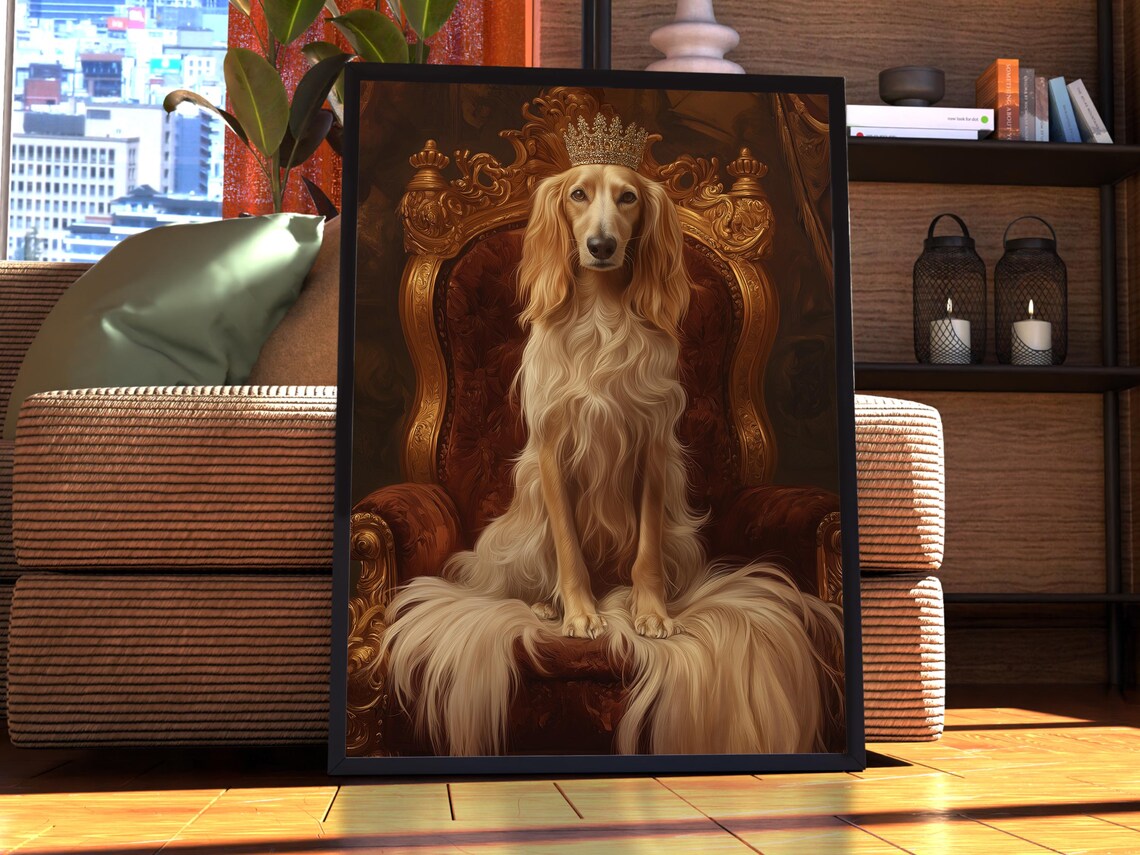 Afghan Hound Royal Portrait Crown Gold Throne Regal Dog Poster