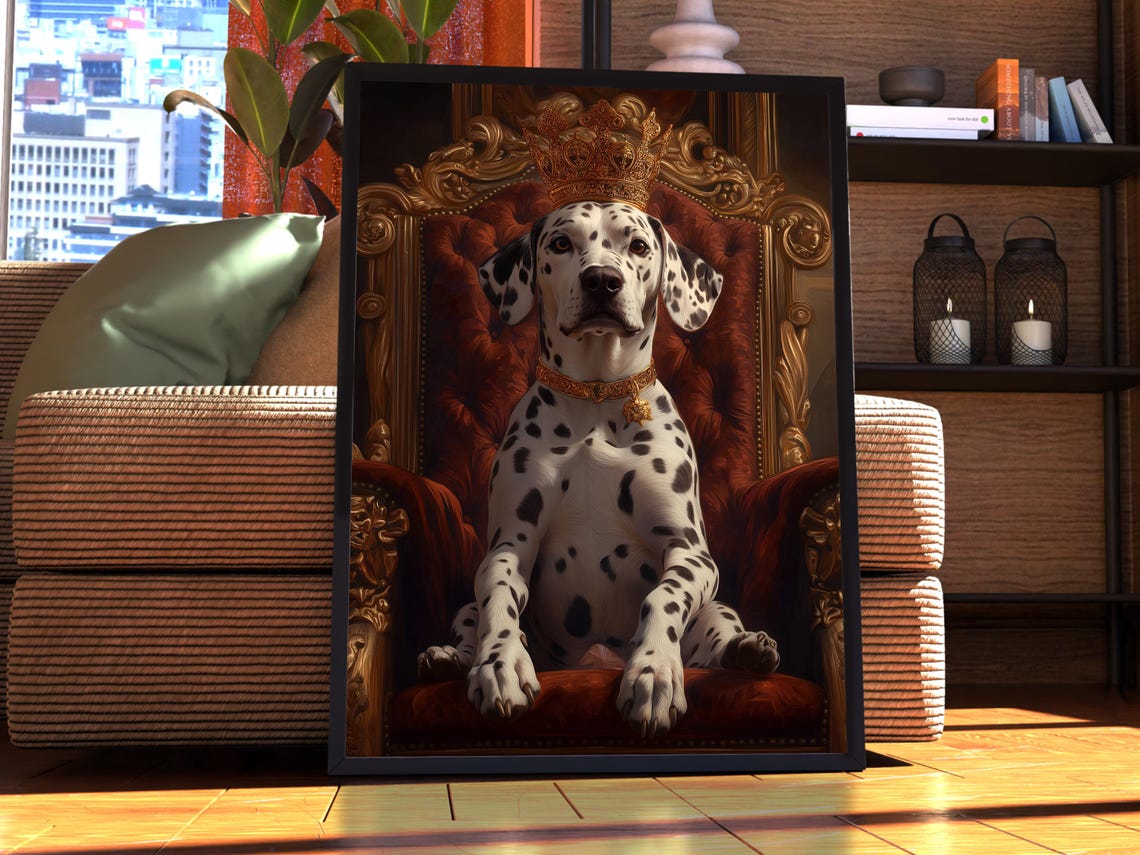 Dalmatian Royal Portrait Crowned King Spotted Dog Throne Art Poster