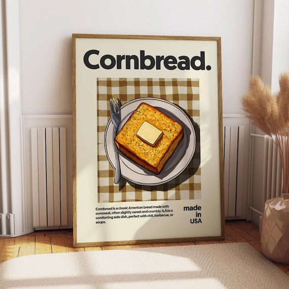 Cornbread Golden Buttered Slice Classic American Kitchen Poster