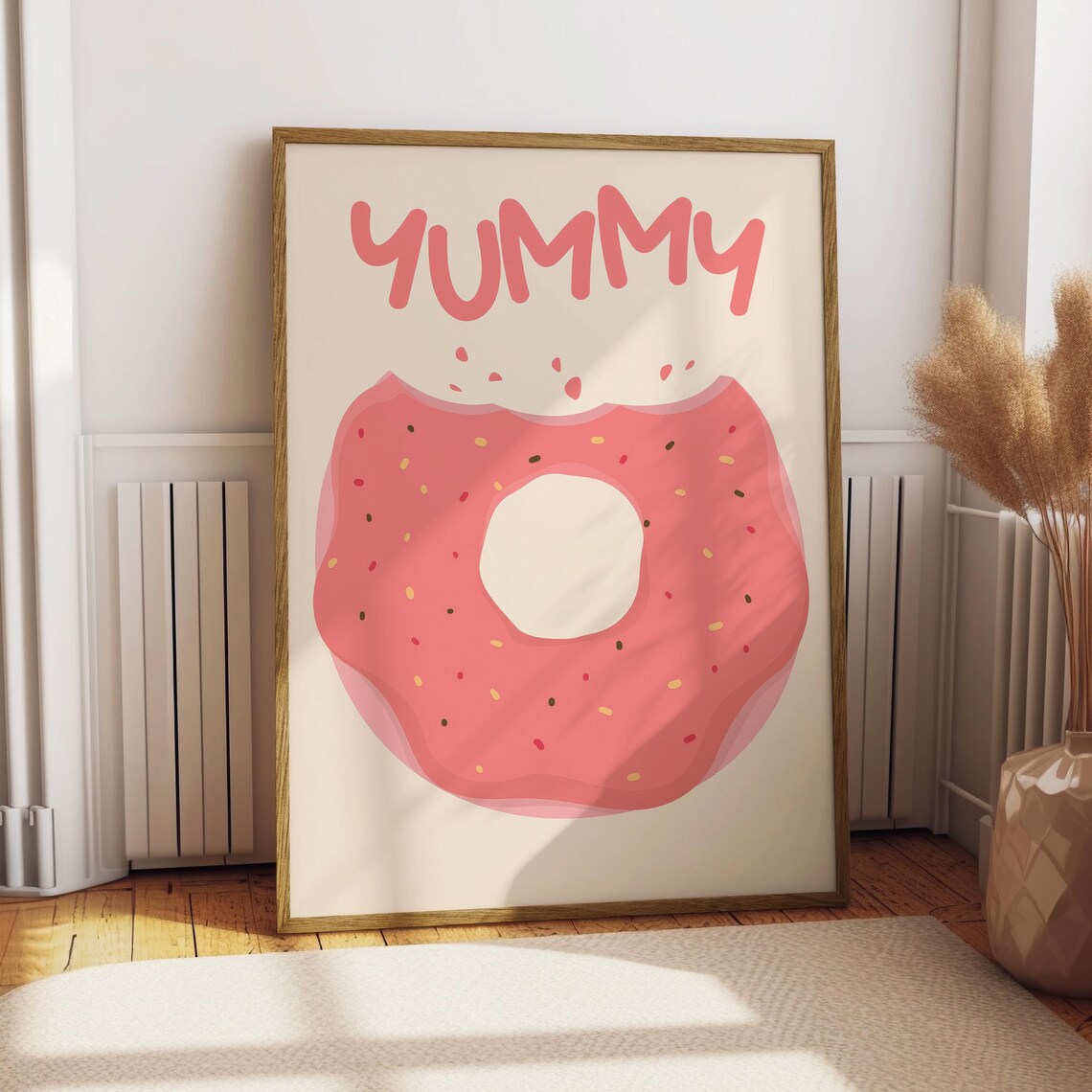 Yummy Glazed Pink Donut Sprinkles Cute Playful Kitchen Poster