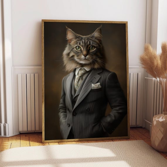 Highlander Cat Suit Portrait Poster Pet Custom Art Wall Gift For Owner Funny