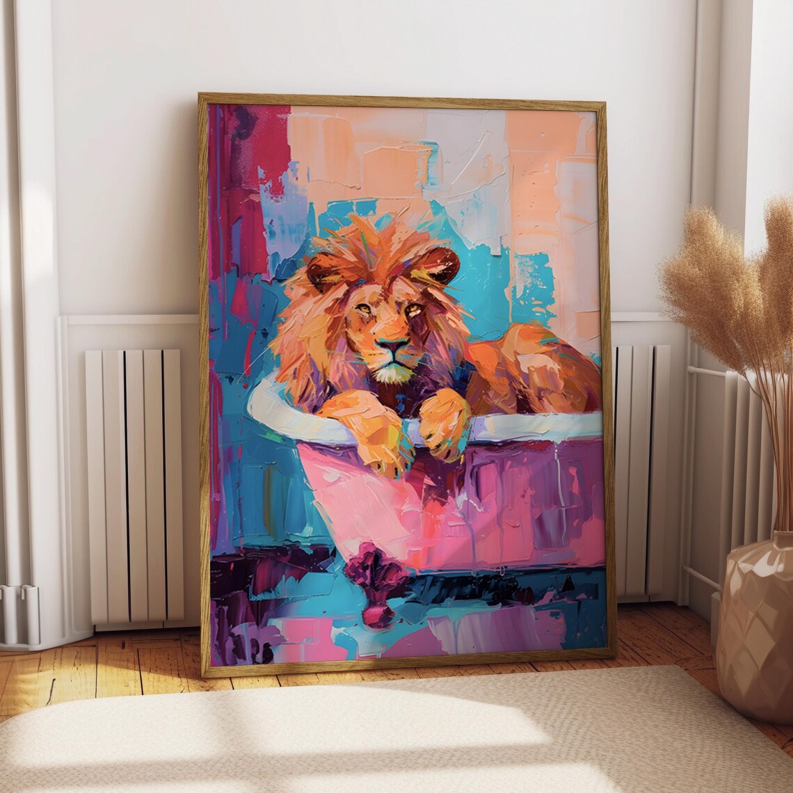 Lion In The Bath Bathroom Poster Funny Print Art Animal Jungle