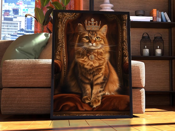 Majestic Crowned Somali Cat Royal Throne Portrait Pet Poster