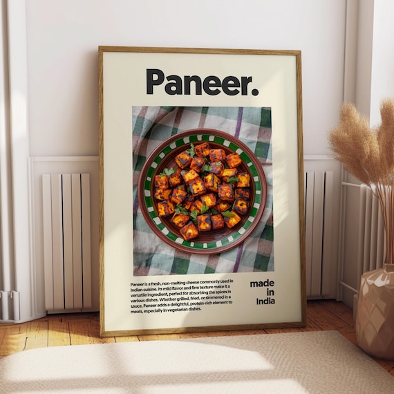 Paneer Tikka Golden Cheese Cubes Illustration Minimalist Food Poster