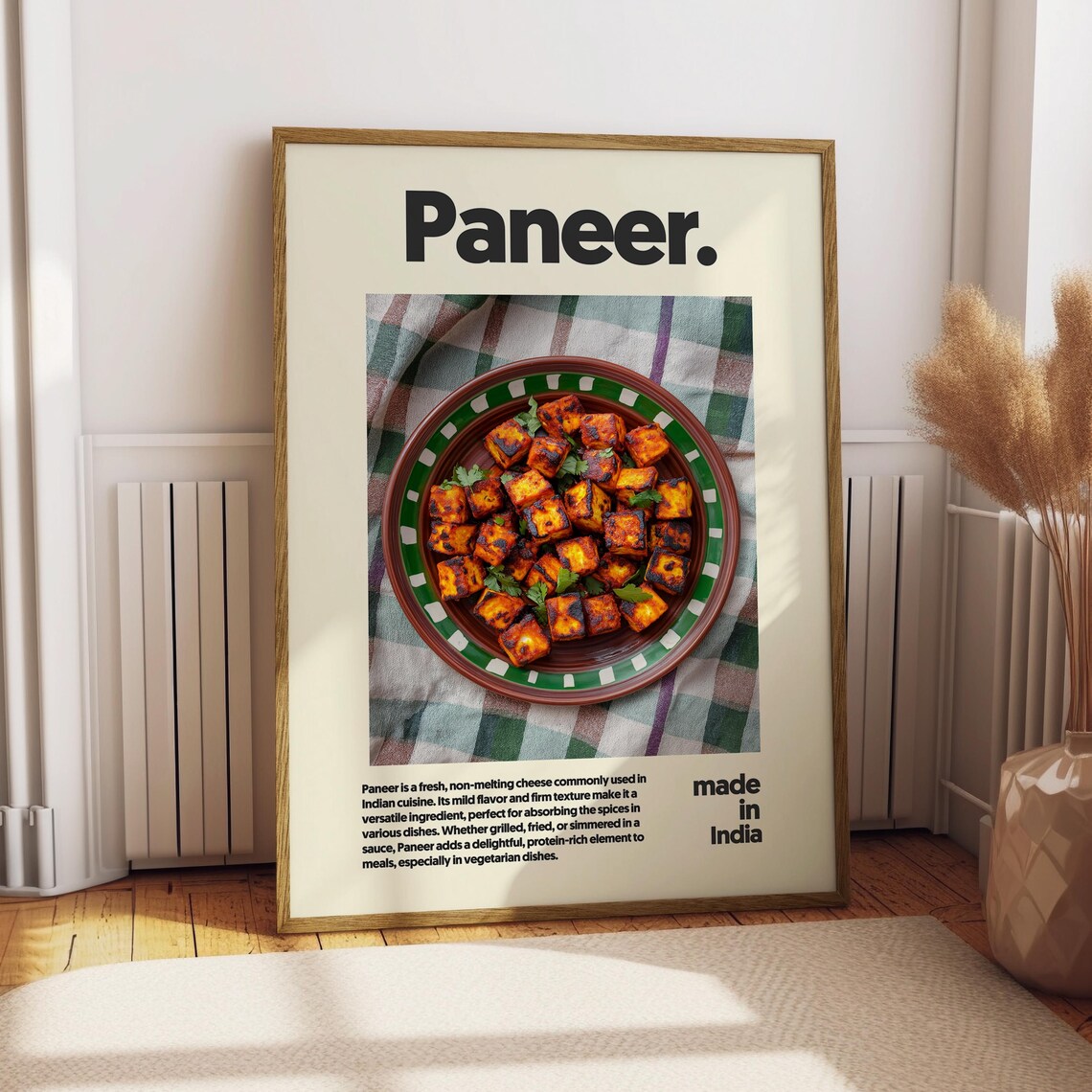 Paneer Tikka Golden Cheese Cubes Illustration Minimalist Food Poster