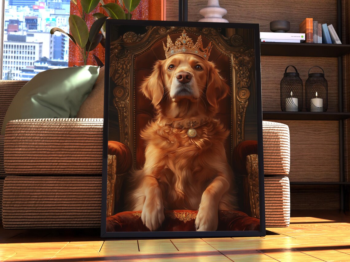 Golden Retriever Wearing a Gold Crown Royal Dog Portrait Poster