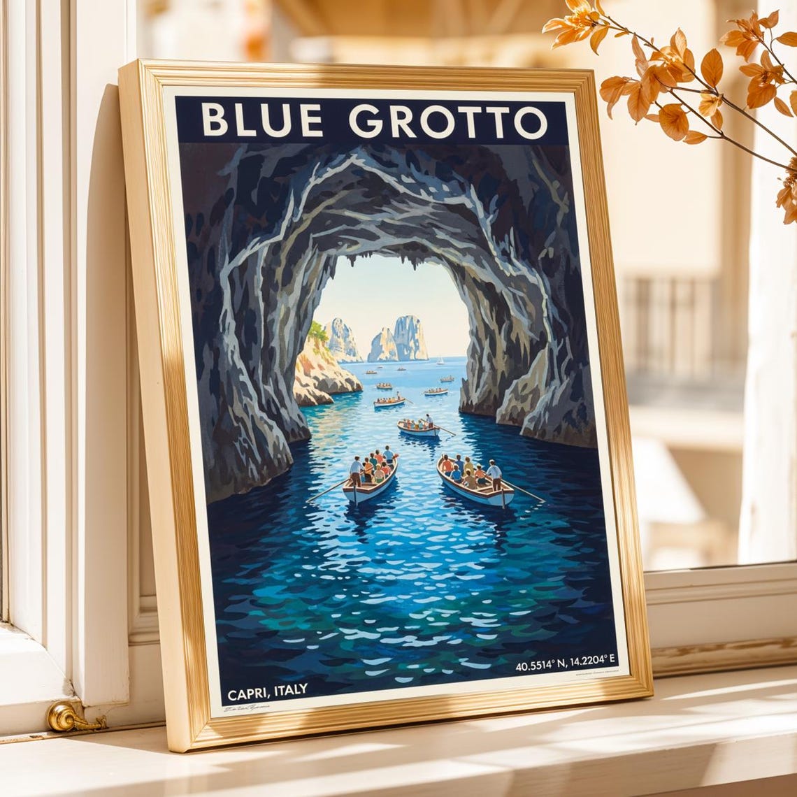 Blue Grotto Capri Italy Vintage Mediterranean Sea Travel Poster