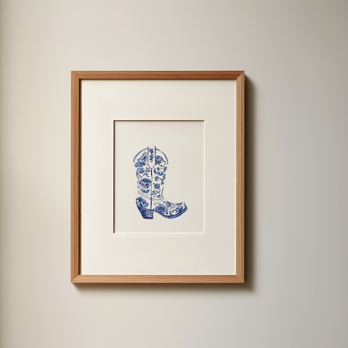 Blue and White Chinoiserie Floral Cowboy Boot Western Poster - Image 3