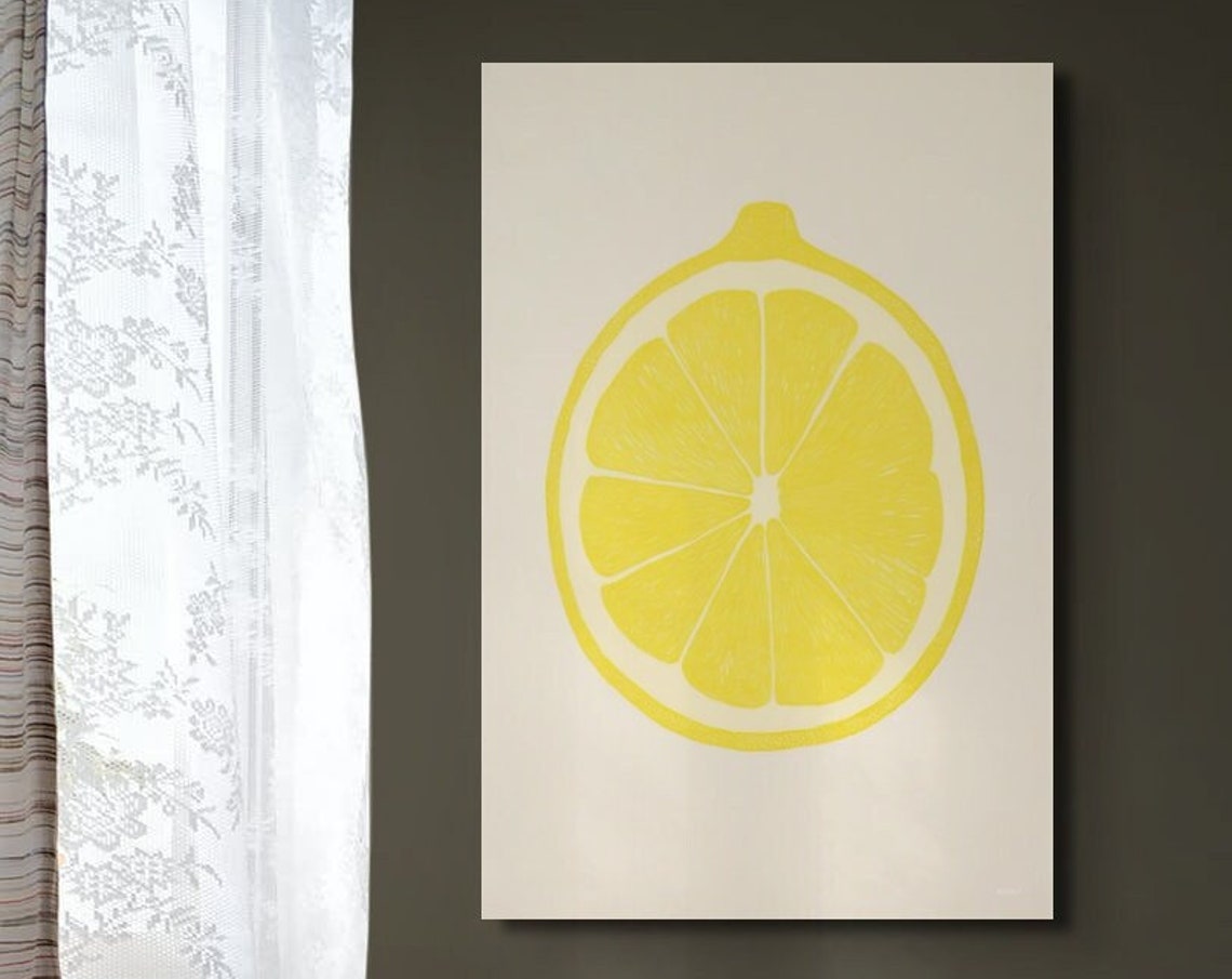 Lemon Half Slice Line Drawing on a Cream Minimalist Background Poster