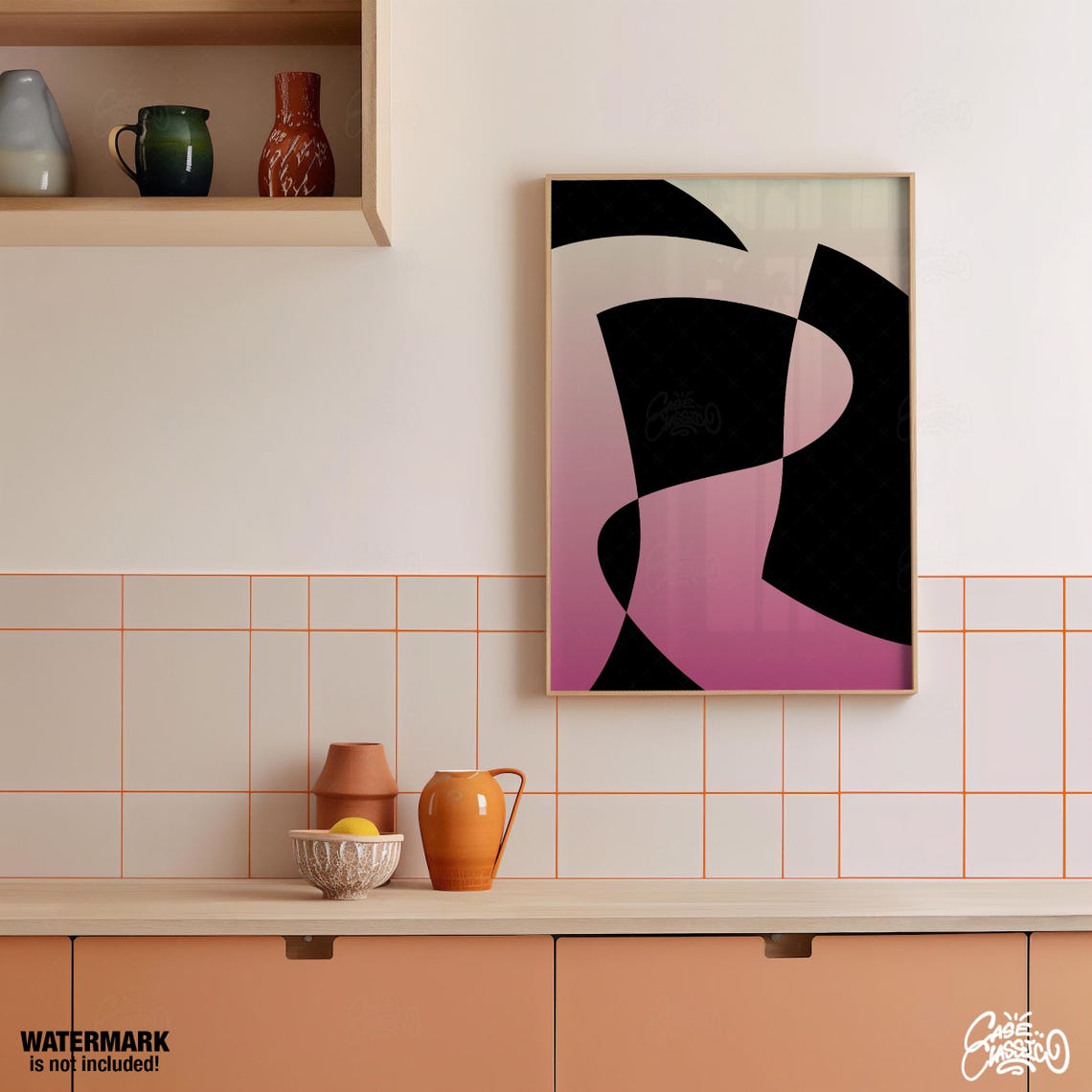 Black Pink Abstract Curves Modern Minimalist Gradient Art Poster - Image 2
