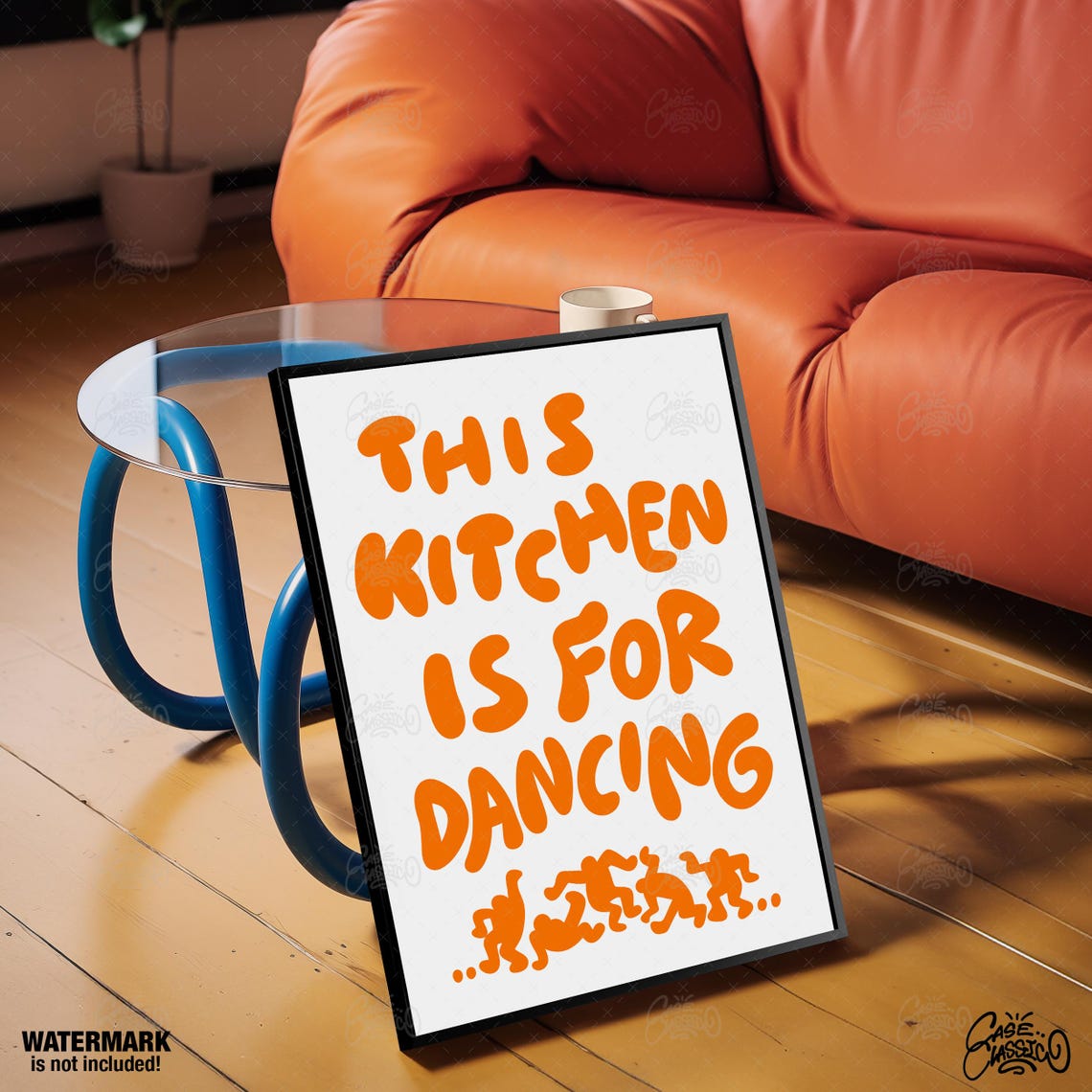 This Kitchen Is For Dancing Poster in Bold Orange Bubble Letters - Image 3