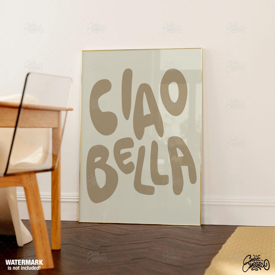 Ciao Bella Beige Bubble Letter Italian Greeting Typography Poster - Image 3