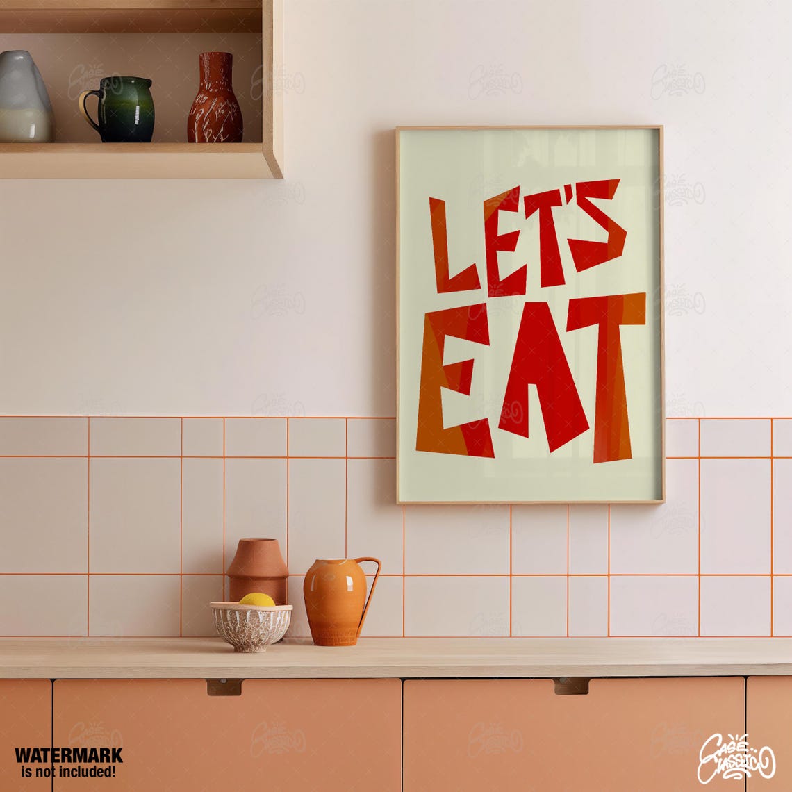 Let's Eat Retro Chunky Red Letter Kitchen Dining Wall Poster - Image 2