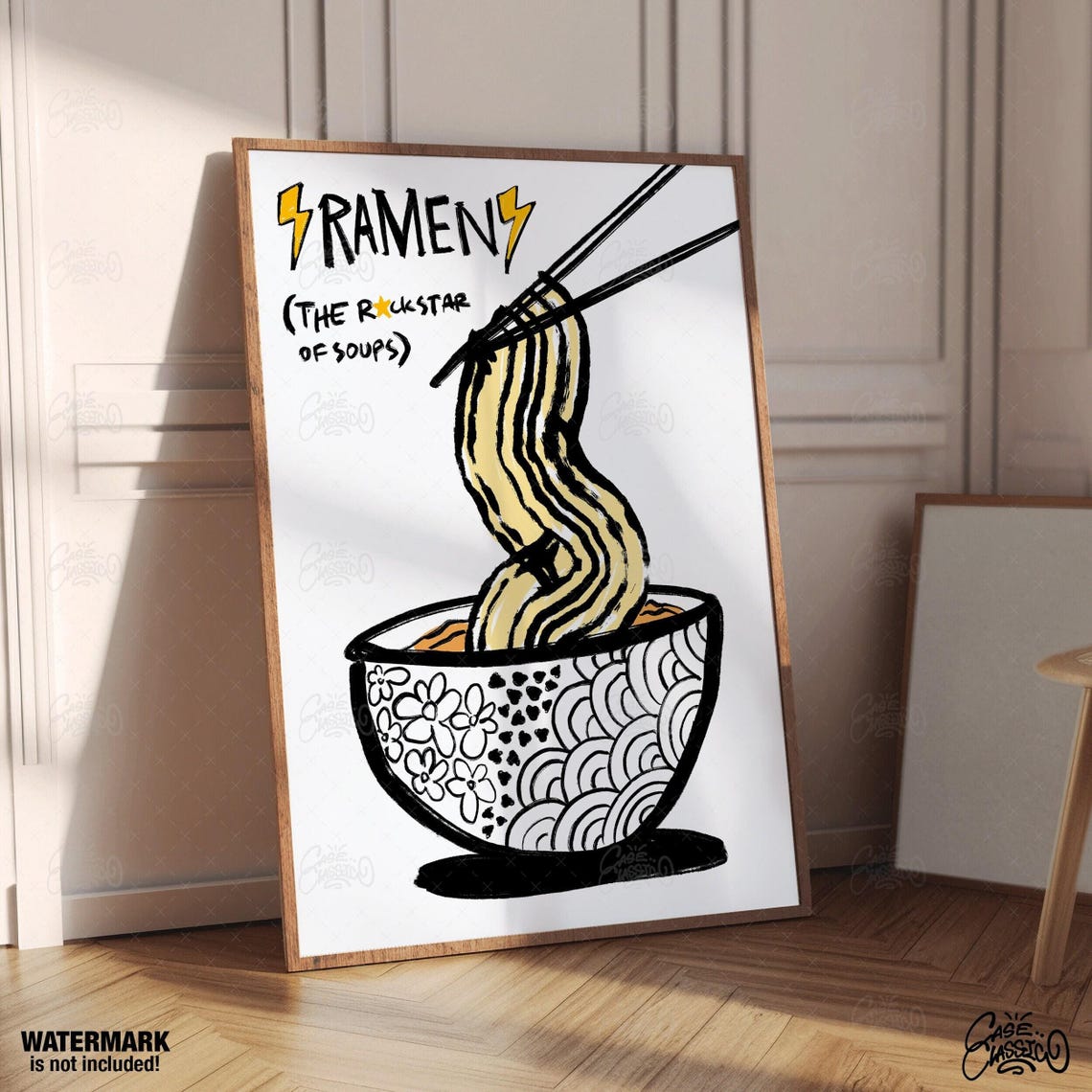 Ramen Rockstar Of Soups Noodle Bowl Hand Drawn Kitchen Art Poster - Image 3