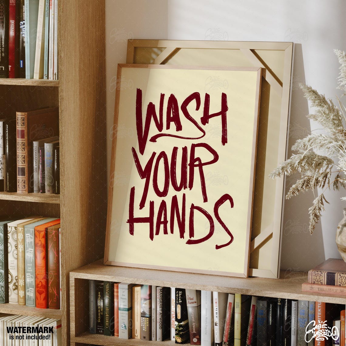 Wash Your Hands Red Brush Script Funny Bathroom Quote Poster - Image 2