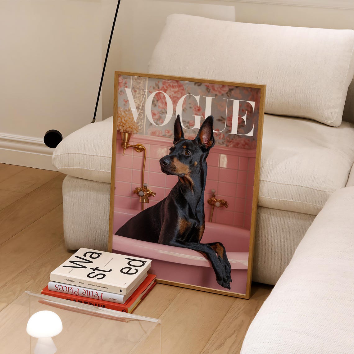 Doberman Pinscher in Pink Bathtub Funny Vogue Style Dog Poster - Image 4